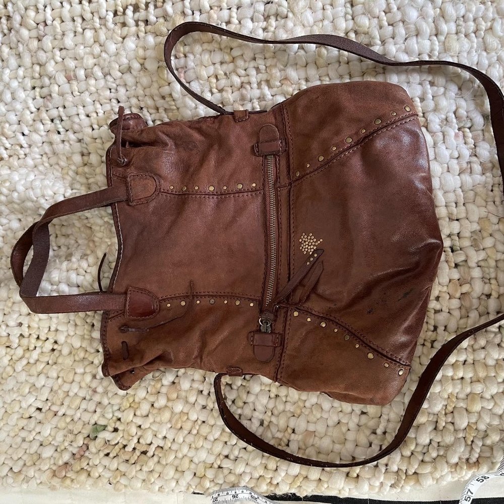 Lucky Brand Chestnut Brown Leather Studded Crossbody Bag
